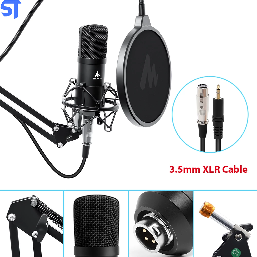Microfone Condensador Maono 3.5mm Profissional, Para Estúdio, Podcasts, Transmissões E Gravações Para Youtube - AU-A03